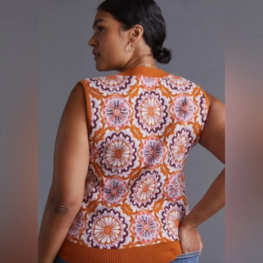 Maeve by Anthropologie Jacquard Sweater Vest Honey size small - Picture 3 of 16